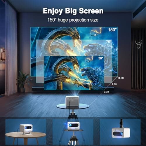 【Electric Focus & Native 1080P】VOPLLS 1080P Smart Projector with WiFi and Bluetooth, Auto Focus & Keystone Portable Outdoor Projector, VOPLLS 4K Support Home Movie Projector 8