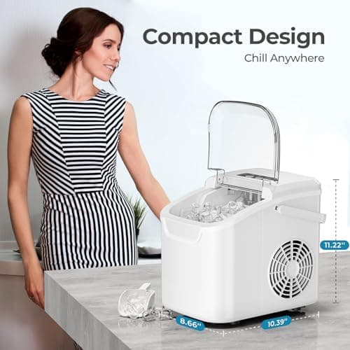 Countertop Ice Maker Machine, 8 Ice Cubes in 6 mins, 26lb/Day Ice with 2 Sizes- Portable Mini, Energy Saving & Basket/Scoop for Home/Party/Travel/Camping/Bar,White 7