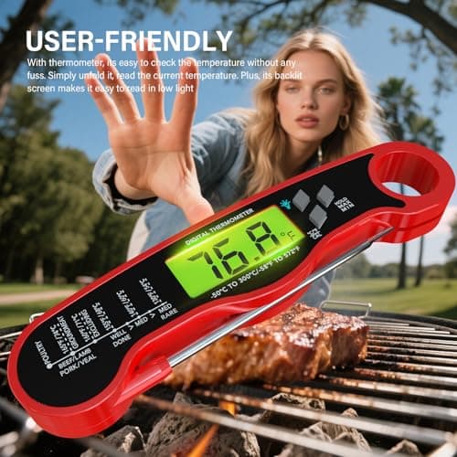 AWLKIM Meat Thermometer Digital - Instant Read Waterproof Food Thermometer with Backlight for Cooking, Grill, Candy, Kitchen & Stocking Stuffers for Men - Red 5