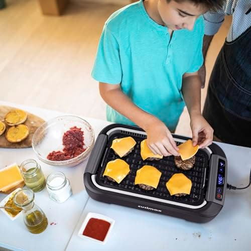 CUSIMAX Smokeless Indoor Grill, 1500W Electric Grill Korean BBQ Grill with LED Smart Display & Tempered Glass Lid, Non-stick Removable Grill Plate, Turbo Smoke Extractor, Black New Model 7