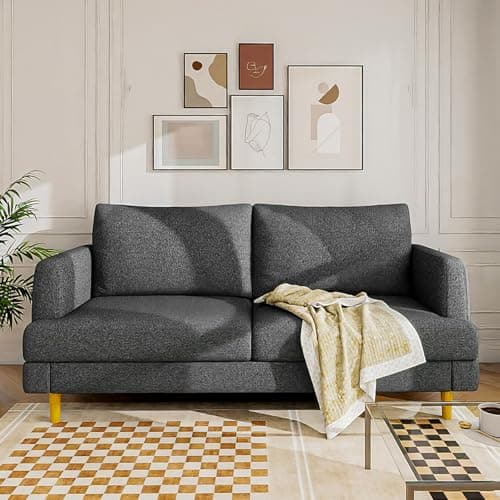 Loveseat Sofa Couch for Living Room with USB Type C Ports – Dark Gray Upholstered 70" Small Couches for Bedroom, Office or Apartment–Modern 2-Seater Deep Seating with Soft Cushions & Sturdy Frame