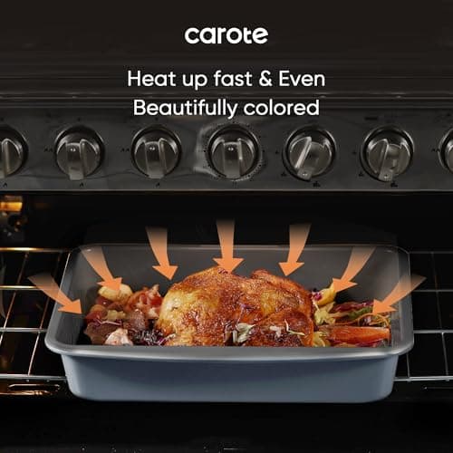 CAROTE 7-Piece Nonstick Stackable Baking Pans Set - Bakeware Sets Including Cookie Sheets for Baking, Muffin Pan, Bread Pan, Cake pan, Loaf Pan, Roasting Pan, Gray & Blue 5