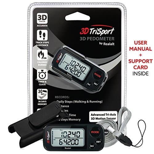 Realalt 3DTriSport 3D Walking Pedometer with Clip & Strap, Accurate Step Counter with 30-Day Memory, Distance in Miles/KM Large Display Perfect for Seniors & Beginners eBook Included - Stealth Black 7