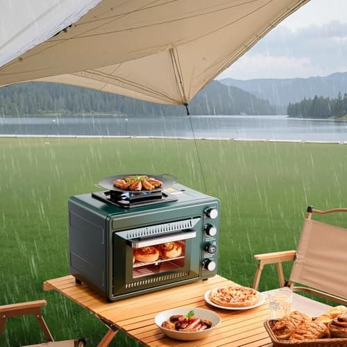 VEVOR Outdoor Camping Oven, 2-in-1 Portable Gas Camping Stove Oven Combo, Adjustable Fire, 60-Minute Timer, Windproof, for Camping Backyard Picnic Outdoor Cooking, Universal Butane Canister Compatible 8