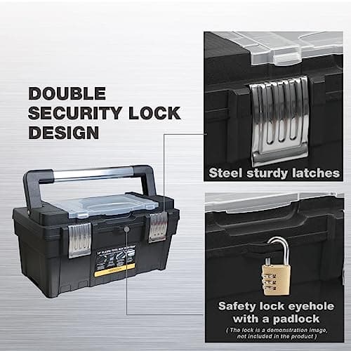 BIG RED ATB213R Torin 16" Portable Metal Tool Box Hip Roof Style Storage Organizer with Metal Latch Closure, Red 5