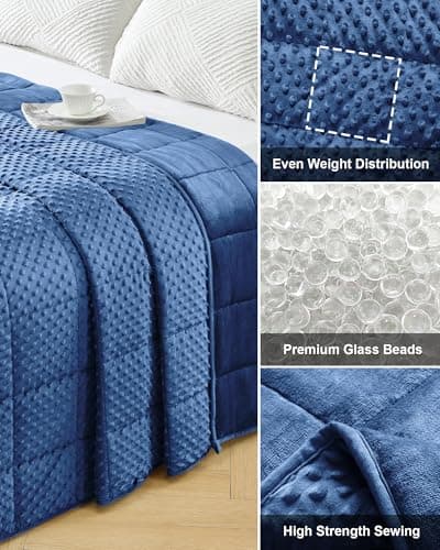 UINIU Weighted Blanket for Adults Twin Size 15 lbs, Soft Cooling Minky Dot Heavy Breathable Blanket for All-Season, Washable Weighted Throw with Glass Beads, 60 x 80 Inches, Navy Blue 5