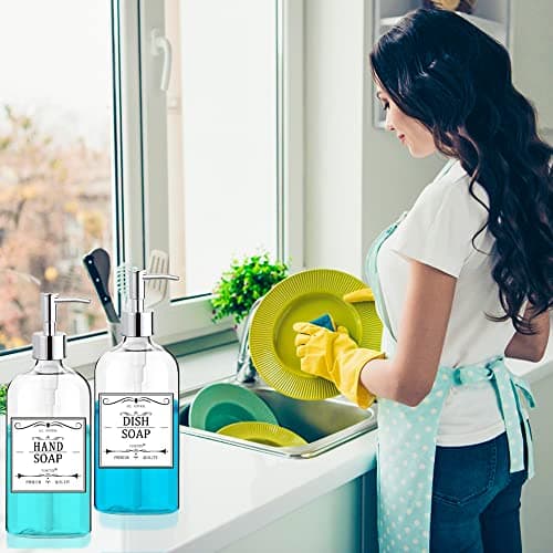 Clear Soap Dispenser with Rust Proof Pump, Waterproof Labels (2 Pack,16 Oz), Plastic Hand Soap Dish Soap Dispenser for Kitchen Bathroom 5