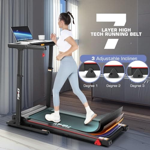 Treadmill with Desk Workstation & Adjustable Height, 350 LBS Weight Capacity, Folding Treadmill with 3 Level Incline, Bluetooth Speaker & App, Portable 3.5HP Walking Pad with Desktop for Home Office 5
