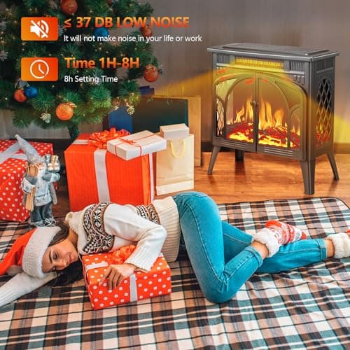 R.W.FLAME Electric Fireplace Stove Heater with Remote Control, 25" Fireplace Heater, Adjustable Brightness and Heating Mode, Overheating Safe Design,Flame Work with or Without Heat 5