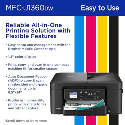 Brother Work Smart 1360 Wireless Color Inkjet All-in-One Printer with Automatic Duplex Printing and 1.8” Color Display | Includes Refresh Subscription Trial(1) (MFC-J1360DW) (Uses LC501 Series Inks) 6