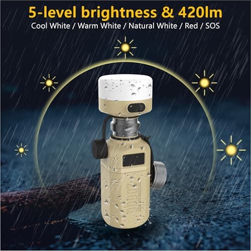 aswayke 20,000mAh Rugged Power Bank with Fast Charge USB-C PD, IP68 Waterproof Shockproof, Includes 420lm Bright Camping Lantern, Tactical Outdoor Charger for Hiking Camping Survival Emergency (Brown) 5