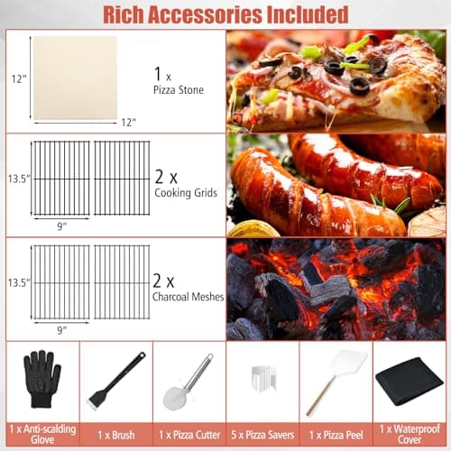 Giantex Wood Fired Pizza Oven with Pizza Stone, Peel, Waterproof Cover, Cooking Grids, Wheels for Outside Camping, Outdoor Backyard Party (64 Inch) 5