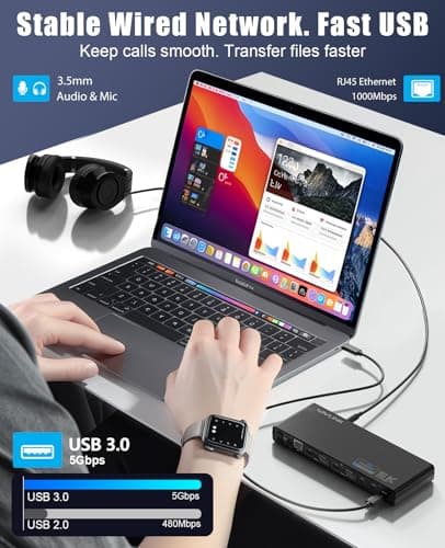 WAVLINK Pro Dual 4K@60Hz Universal Docking Station | USB 3.0/USB-C Laptop Dock for Mac & Windows | 2 HDMI/DP Monitors, Gigabit Ethernet, 6 USB 3.0 | Home Office & Multi-Screen Productivity. 7
