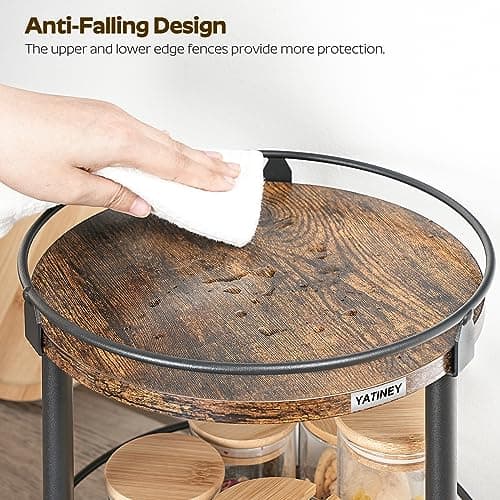 YATINEY Lazy Susan Organizer, Rotating Spice Rack, 2 Tier Spice Turntable Organizer, Industrial Turntable Spice Holder, for Kitchen Countertop and Cabinet, Compact and Versatile, Rustic Brown SR22BR 5