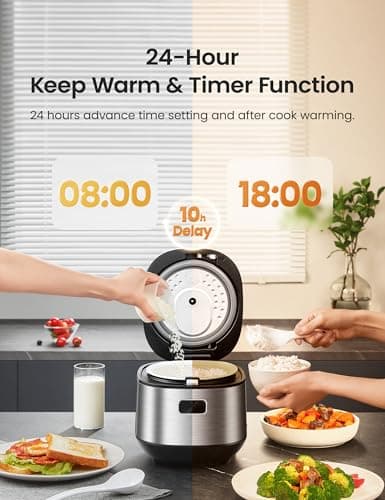 COMFEE' Compact Rice Cooker 8 Cups Cooked/4 Cups Uncooked, 9-in-1 Multi Cooker, Fast Rice Maker, Steam, Brown Rice, Grains, Fuzzy Logic Technology, Grey 6