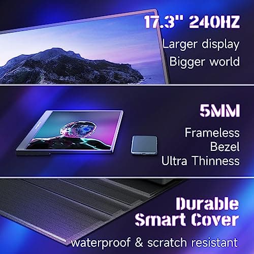 𝟮𝟰𝟬𝙃𝙕 17.3" Portable Gaming Monitor 1080P HDR 𝙄𝙋𝙎 Screen 𝙍𝙂𝘽 𝘿𝙮𝙣𝙖𝙢𝙞𝙘 𝘽𝙖𝙘𝙠𝙡𝙞𝙜𝙝𝙩 HDMI USB-C Laptop Display Extender, PC Second Screen w/Cover & Speakers for Switch PS4/5 VESA 6