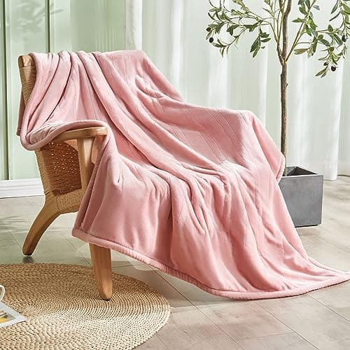 PTQ Electric Heated Blanket,Flannel & Sherpa Heated Throw Blanket 50"x60",Fast Heating Soft Fleece Blanket with 8 Heating Levels & 8H Auto Off-Pink 8