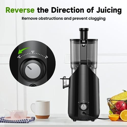 Cold Press Juicer, Amumu Slow Masticating Machines with 5.3" Extra Large Feed Chute Fit Whole Fruits Vegetables Easy Clean Self Feeding BPA Free 250W 6