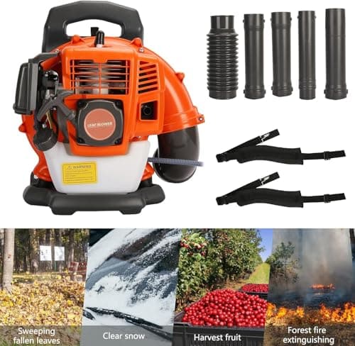 Backpack Gas Powered Leaf Blower, 52CC 550CFM 3HP 2 Stroke Grass Lawn Blower Air Cooling Gasoline Backpack Grass Blower with Air-Cooled, Snow Blower for Outdoor 8