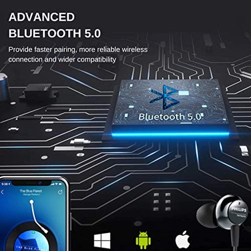 Philips Bluetooth Neckband Headphones, Wireless Earbuds IPX5 Waterproof Sport Earphones, Lightweight, Deep Bass with Vibration Call Alert Neckband 9