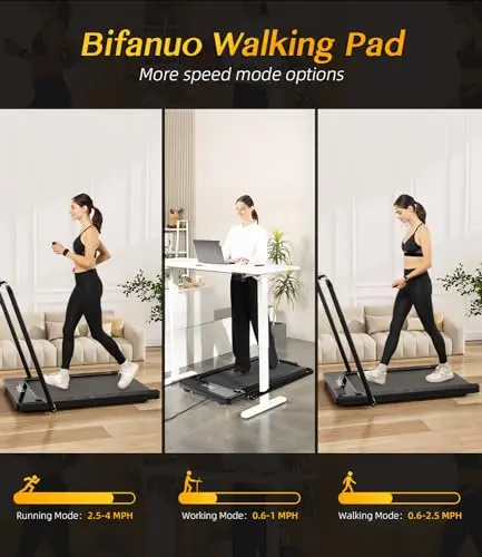 Bifanuo 2 in 1 Folding Treadmill, Smart Walking Running Machine with Bluetooth Audio Speakers, Installation-Free，Under Desk Treadmill for Home/Office Gym Cardio Fitness（Black） 6