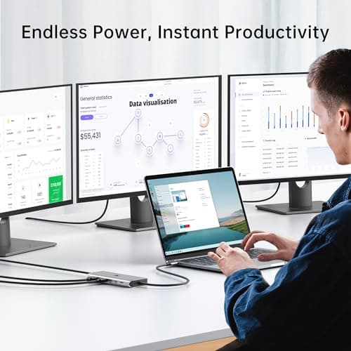 LIONWEI Laptop Docking Station 13 in 1 - Dual HDMI+DisplayPort+10Gbps, 6 USB C/A, 100W PD, Ethernet, SD/TF, Audio, USB C Hub for MacBook/Dell/HP/Surface 8