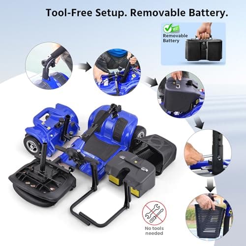 Mobility Scooter for Adults, Senior, 4 Wheels Electric Powered Chargeable Device for Travel, Lightweight Mobility Scooter, with LED Headlights and Basket, Charger Included 6