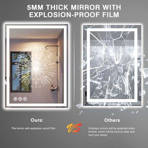 Memobarco LED Mirror for Bathroom 20"x 28" with Frontlit and Backlit, Anti-Fog Mirror with Lights, Stepless 3 Colors Temperature & Dimmable Bathroom Mirror, Memory Tempered Glass Mirror for Bathroom 7