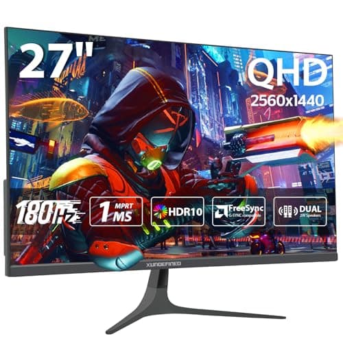 27 inch 1440P Gaming Monitor, 180Hz/144Hz Fast IPS 2K Computer Monitor with Speaker, Free-Sync & G-SYNC, 125% sRGB, HDR10, HDMI x2, DisplayPort x2, Compatible with Switch/Xbox/PS5, VESA Mountable