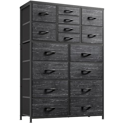 EnHomee 16-Drawer Tall Dresser - Black Bedroom Storage Organizer With Fabric Bins for Closet and Entryway