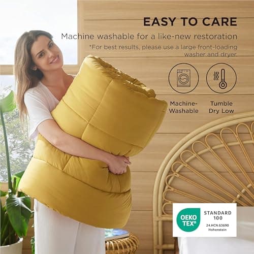 Bedsure Comforter Duvet Insert - Quilted Comforters Twin XL Size, All Season Duvet, GentleSoft Down Alternative Bedding, with 8 Tabs, Gifts for Women/Men, Mustard Yellow, Twin XL 92 x 68 Inches 5