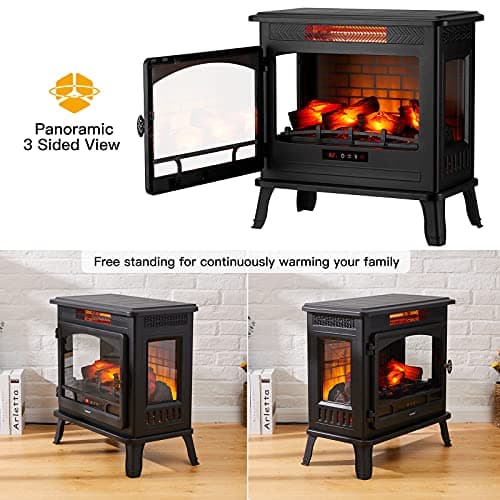 Electric Fireplace Infrared Heater 3D Freestanding Fireplace Stove Heater with Remote Control, Timer, Adjustable Flame Effect, Upgraded Safety Protection 24" 5