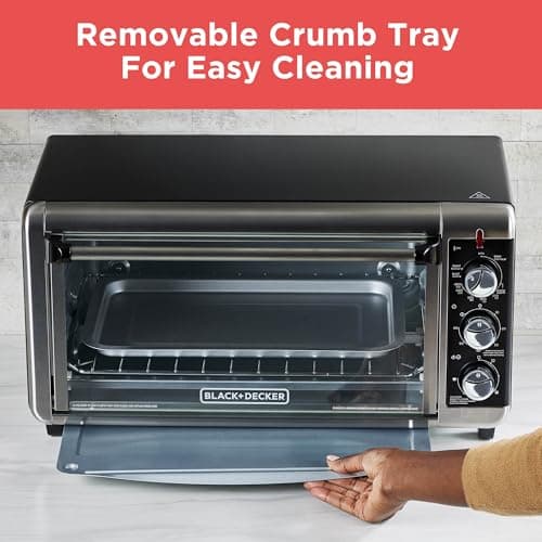 BLACK+DECKER TO3250XSBD 8-Slice Extra Wide Convection Countertop Toaster Oven, Includes Bake Pan, Broil Rack & Toasting Rack, Stainless Steel/Black 8