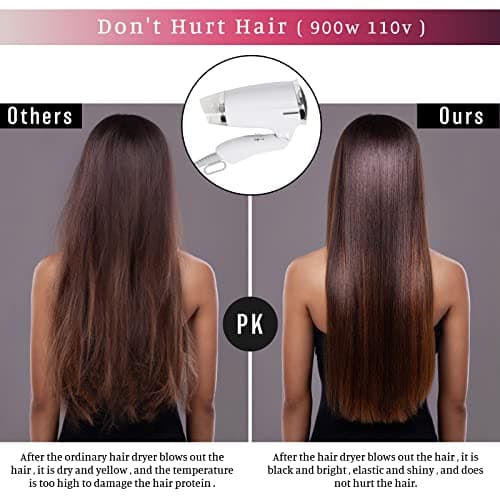 Travel Hair Dryer Folding Hair Blow Dryer Compact Travel Blow Dryer Portabel Small Hair Dryer Heat Settings Lightweight Mini 8x7inch Low Noise (White) 7