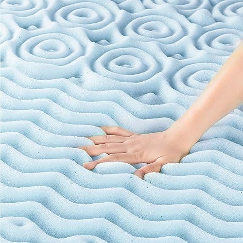 Mellow 4 Inch 5-Zone Memory Foam Mattress Topper, Cooling Gel Infusion, Dorm Essentials, Queen Blue 5