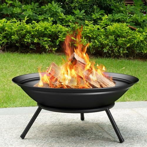 AMAGABELI GARDEN & HOME Fire Pit Outdoor Wood Burning Portable Folding 22in Firepit Firebowl Fireplace Poker Spark Screen Retardant Mesh Lid Deep Round Outside Backyard Camping Metal Grate ET286 5