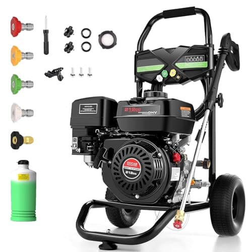 Imdot 4200PSI Gas Pressure Washer, 4.0GPM Power Washer Gas Powered with 212CC Engine, 5 Nozzles, 25ft Hose & 0.5Gal Soap Tank - for Home, Car, Driveways, EPA/CARB/ETL Compliant 20FT x 1/4 (Black)