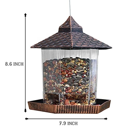 NEROSUN Bird Feeders for Outdoors Hanging, Red Copper Gazebo Bird Feeder for Roof Yard Garden Decorations 2