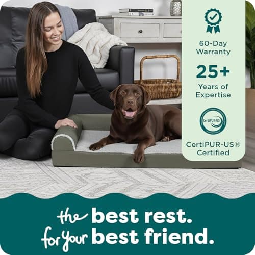 FurHaven Orthopedic Dog Bed for Large Dogs, L-Shaped Chaise Mattress with Orthopedic Egg Crate & Solid Orthopedic Foam Base for Joint Support, Washable Cover, Jumbo XL, Faux Fur & Suede, Dark Sage 9