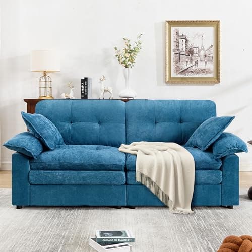 84" Loveseat Sofa, Modern Couches for Living Room,Double-Layer Cushion Cloud Couch with Deep Seat,Super Comfy Chenille Sofas,Sturdy Frame, Easy Assembly for Bedroom, Apartment, Office, Blue