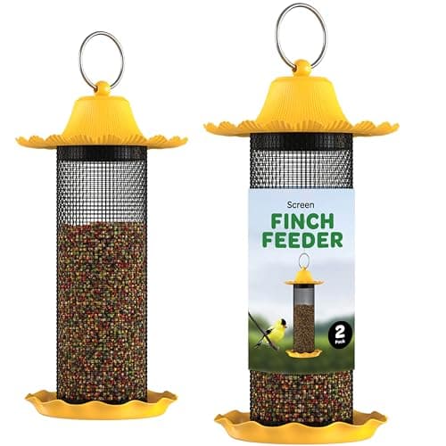 Finch Bird Feeders for Outside [Set of 2] 0.5 LB Capacity Yellow Wild Bird Feeders, Seeds Attracts Small Birds to Backyard & Garden. Tube Bird Feeders for Outdoors. 8