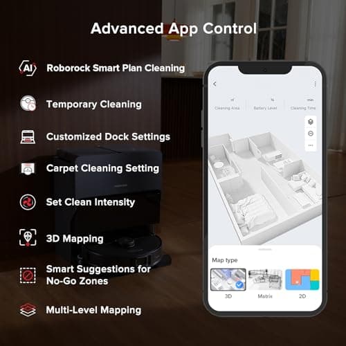 roborock S8 Max Ultra Robot Vacuum and Mop, All-in-One Dock, PreciSense LiDAR Navigation, Smart Dirt Detection, Self-Emptying, 8000Pa Suction for Various Floors, 20mm Auto Lifting for Carpet, Black 8