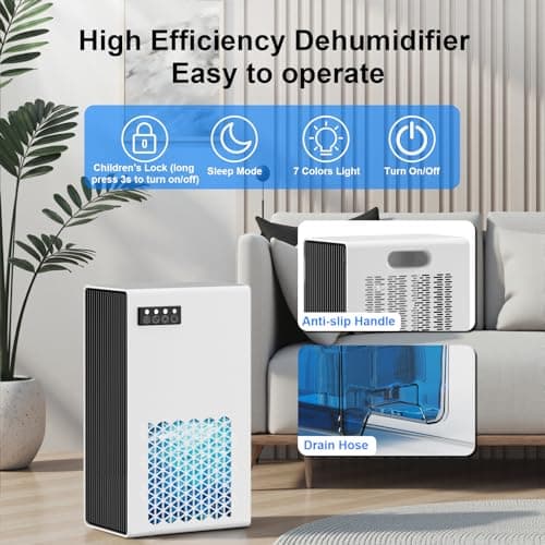 FancyBark Dehumidifiers for Home, 99oz Water Tank Dehumidifier for Bedroom Basement Bathroom RV with Auto Shut Off, Drain Hose, Sleep Mode, (White) 8