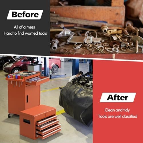 Goplus Tool Chest, 5 Drawers Rolling Tool Cabinet with Detachable Top Toolbox, Universal Lockable Wheels, Lock Bar, Protective Liner & Tool Rack, Metal Tool Storage Cart, Tool Box for Garage Workshop 8