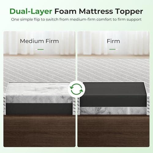 HOMRELEXA Firm Mattress Topper Queen Size 3 Inch, Cooling Gel & Bamboo Charcoal Memory Foam Mattress Topper for Back Pain Relief, Bamboo Dual-Layer Foam Bed Pad with Removable Cover 5