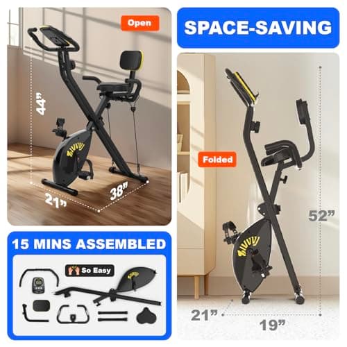 Foldable Exercise Bike, Folding Workout Bike for Home, 3 in 1 Upright Cycling and Recumbent Exercise Bike, 8 Levels Resistance, 300LB Capacity, Arm Resistance Band, Pulse Sensor 6