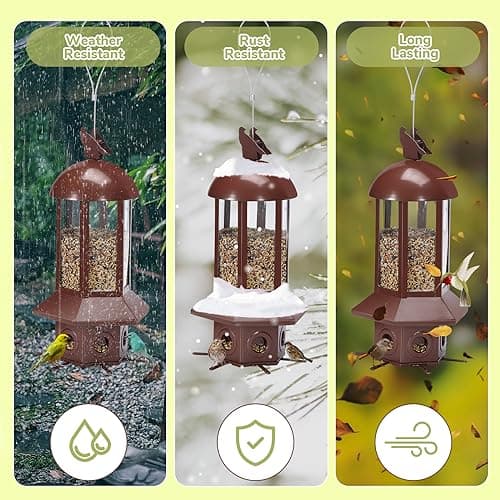 Professional Squirrel Proof Bird Feeders - Sorflife Large Capacity 5.06 lbs, Reliable and Rust Resistant Metal Bird Feeding Station for Prevents Squirrels from Stealing Food and Easy Refilling Brown 6