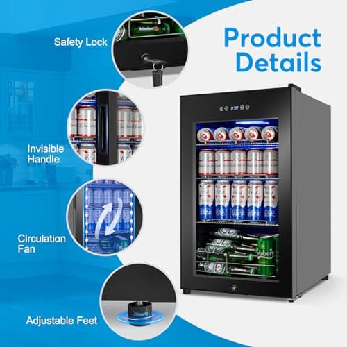 FoMup Beverage Refrigerator 17 inch Wide - 126 Can Beverage Cooler with Glass Door | Counter-Top/Freestanding Mini Beverage Beer Fridge | Temperature Memory | Invisible Door | Perfect for Soda, Beer 7