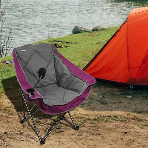 CAMPHILL Folding Camping Chair,Oversized Portable Camping Chair with Cup Holder and Phone Holder,Heavy Duty Padded Lawn Chair for Camping, Tailgates, Beach, and Sports 6