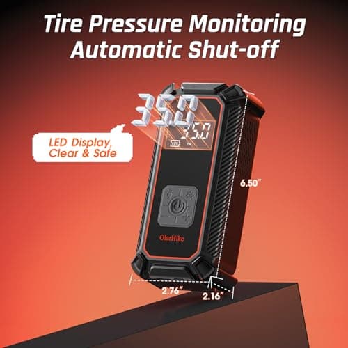 OlarHike Cordless Tire Inflator Portable Air Compressor, 150PSI Dual Power - 5400 mAh & 12V DC, Air Pump for Car Tires, Bike, Motorcycle, Bicycle, Electric Pump with LED Light & Digital Pressure Gauge 6